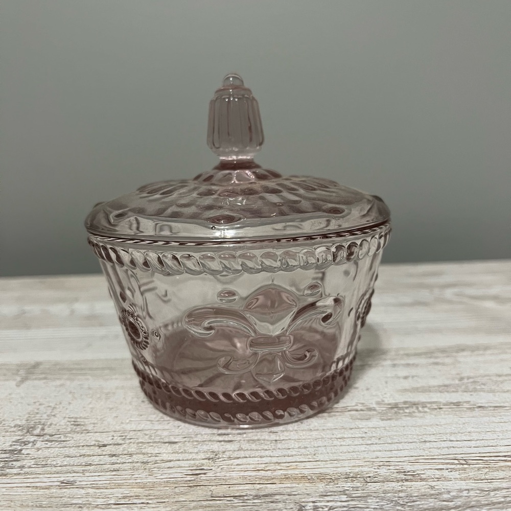 Pastel pink glass candy dish, vintage